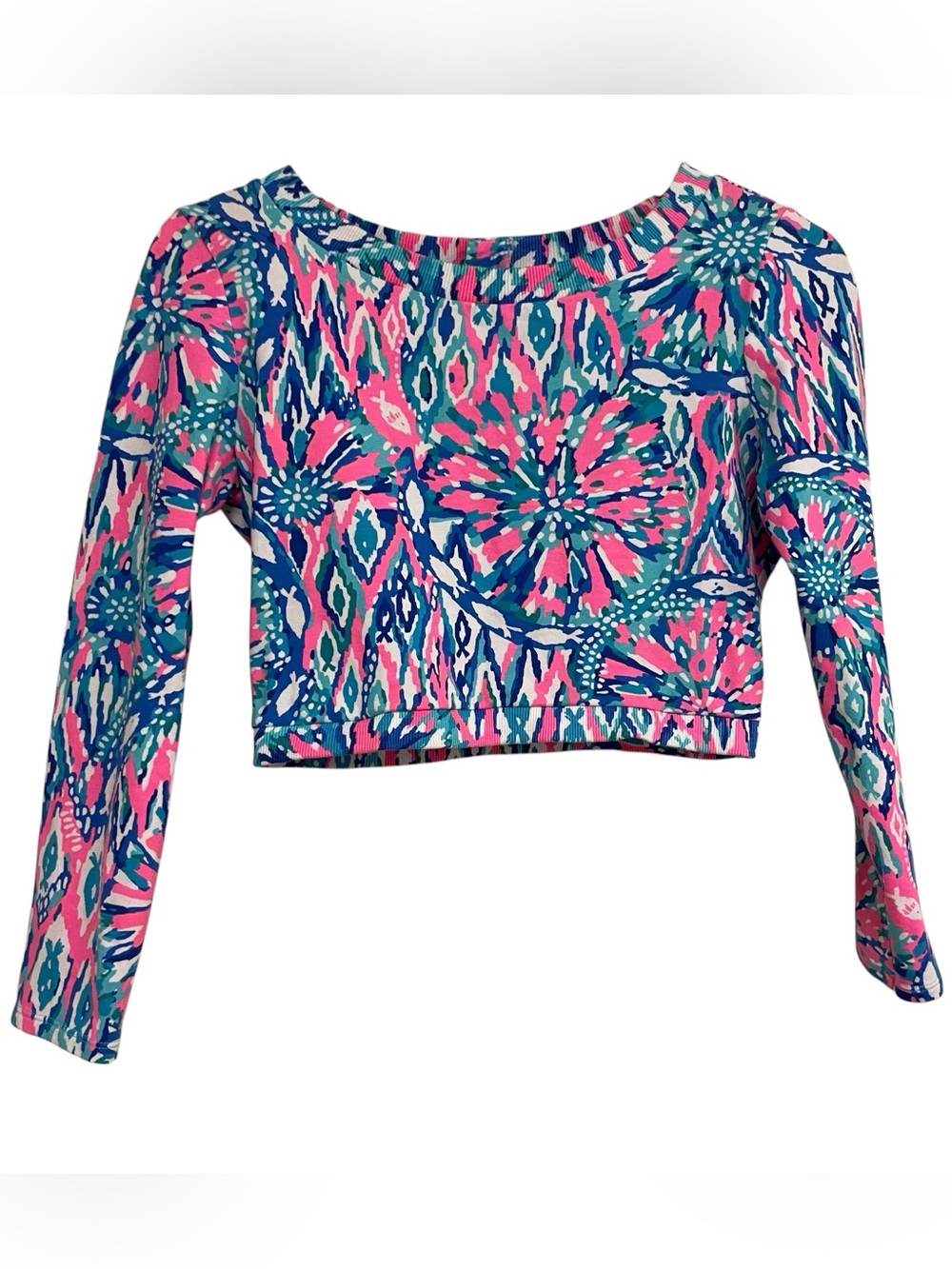 Lilly Pulitzer Tiki Pink Shake It Up Carlita Crop Top Size Medium Long Sleeve